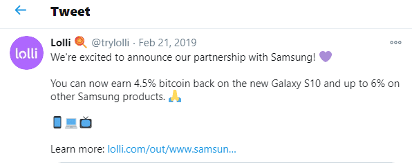 Lolli Bitcoin reward